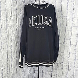 AMERICAN EAGLE Black Silver Reflective Graphic Sweatshirt‎ XL/TG/EXG